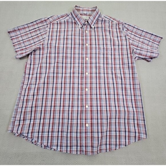 Burry Lane Button Down Shirt Men's XL Red, White & Blue Plaid 100% Cotton Y2K - Picture 2 of 15